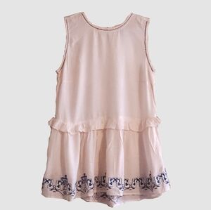 TRISTAN Soft Pink Cotton Top with Navy Stitching Small Boho Embroidery Peplum